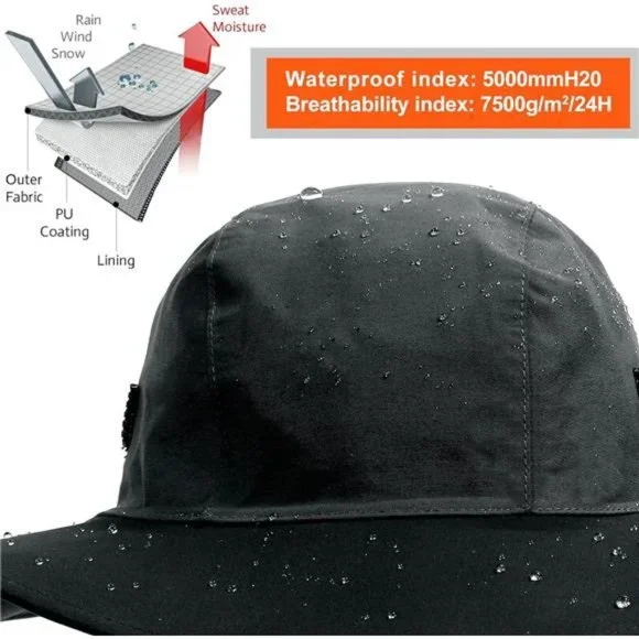 Women's Winter Waterproof Bucket Hat Warm Fleece Lined Rain Hat, Black-Gray